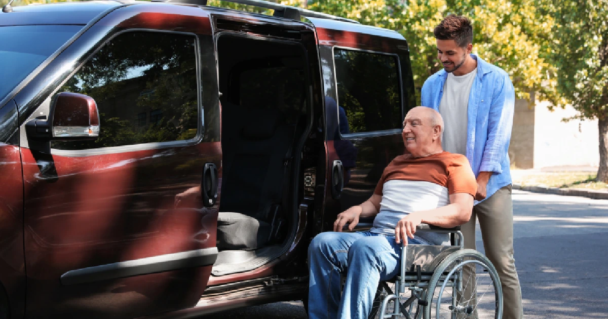 Patient using post-surgery transportation service in Pearl River, NY with caregiver assistance